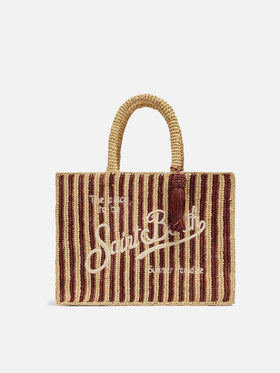 Sac rayé en raphia Colette avec logo brodé et pompon 
