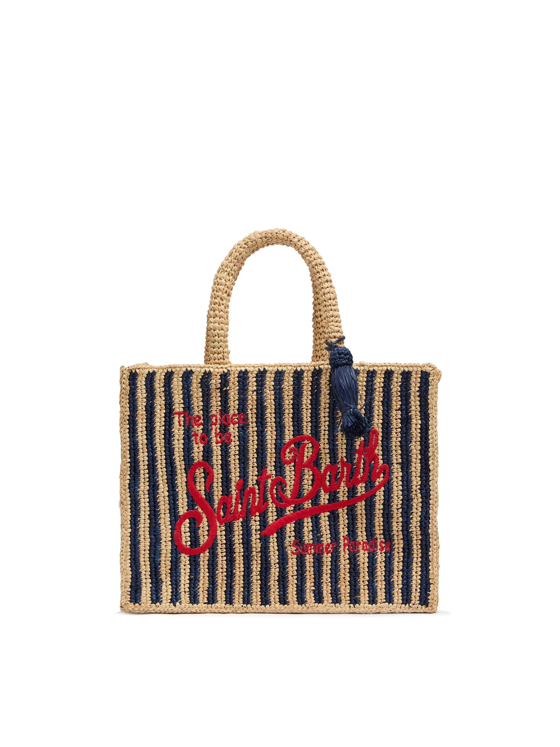 Colette Raffia navy blue striped handbag with logo embroidery - MC2 Saint Barth