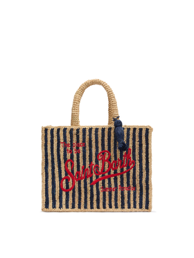 Colette Raffia navy blue striped handbag with logo embroidery - MC2 Saint Barth