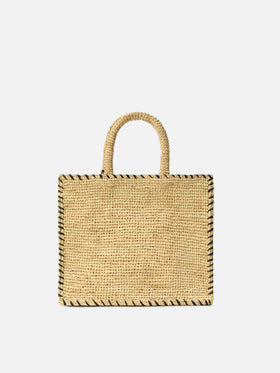 Colette raffia bag with embroidered logo and black contrast trim