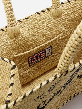 Colette raffia bag with embroidered logo and black contrast trim