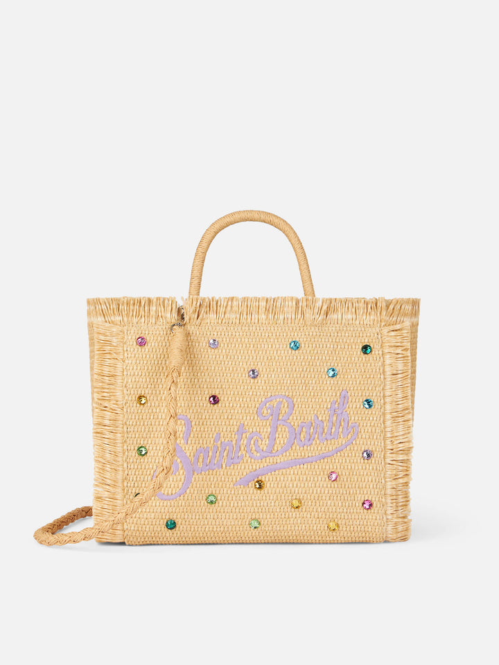 Colette Straw effect handbag with rhinestone embellishment