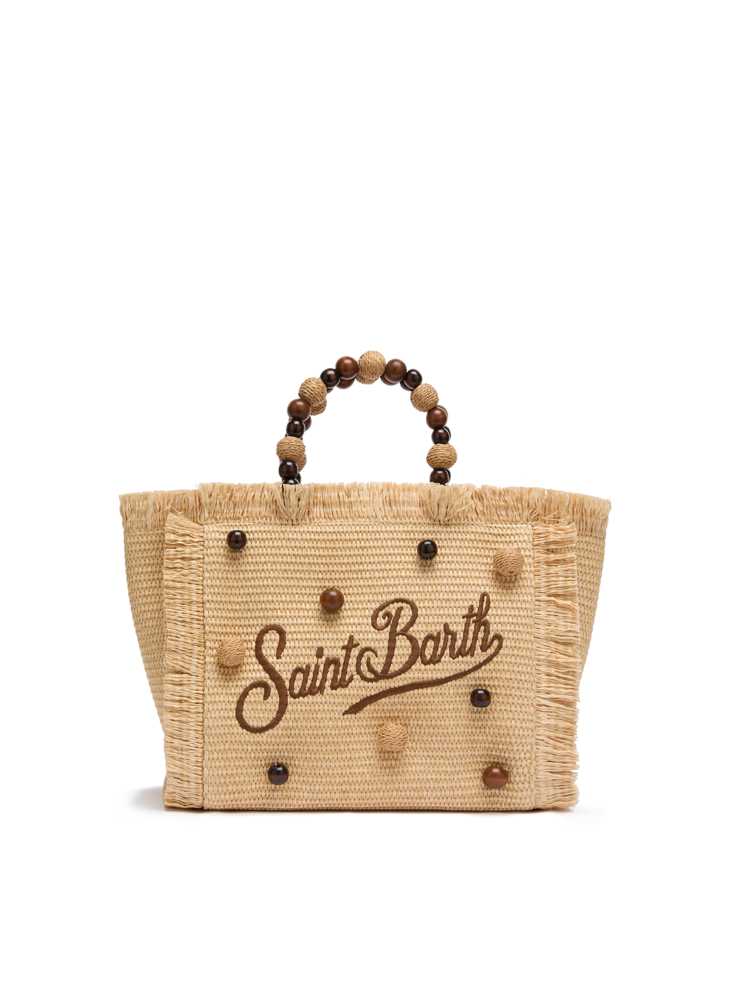 Colette Straw effect handbag with wooden beads and logo embroidery - MC2 Saint Barth