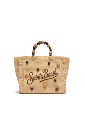 Colette Straw effect handbag with wooden beads and logo embroidery - MC2 Saint Barth