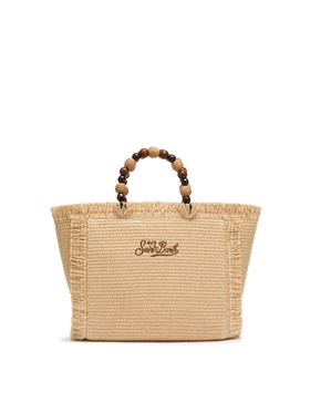 Colette Straw effect handbag with wooden beads and logo embroidery - MC2 Saint Barth
