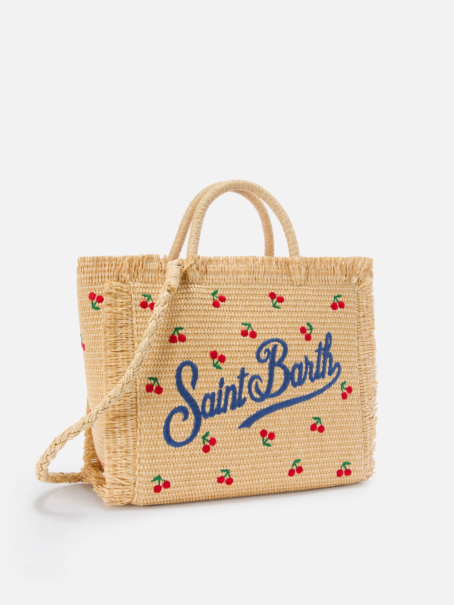 Colette bag in straw effect fabric with cherry embroidery