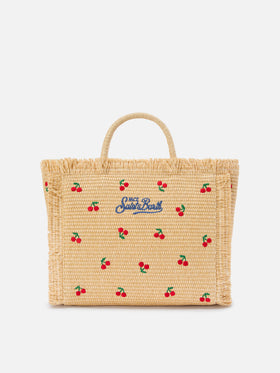 Colette bag in straw effect fabric with cherry embroidery