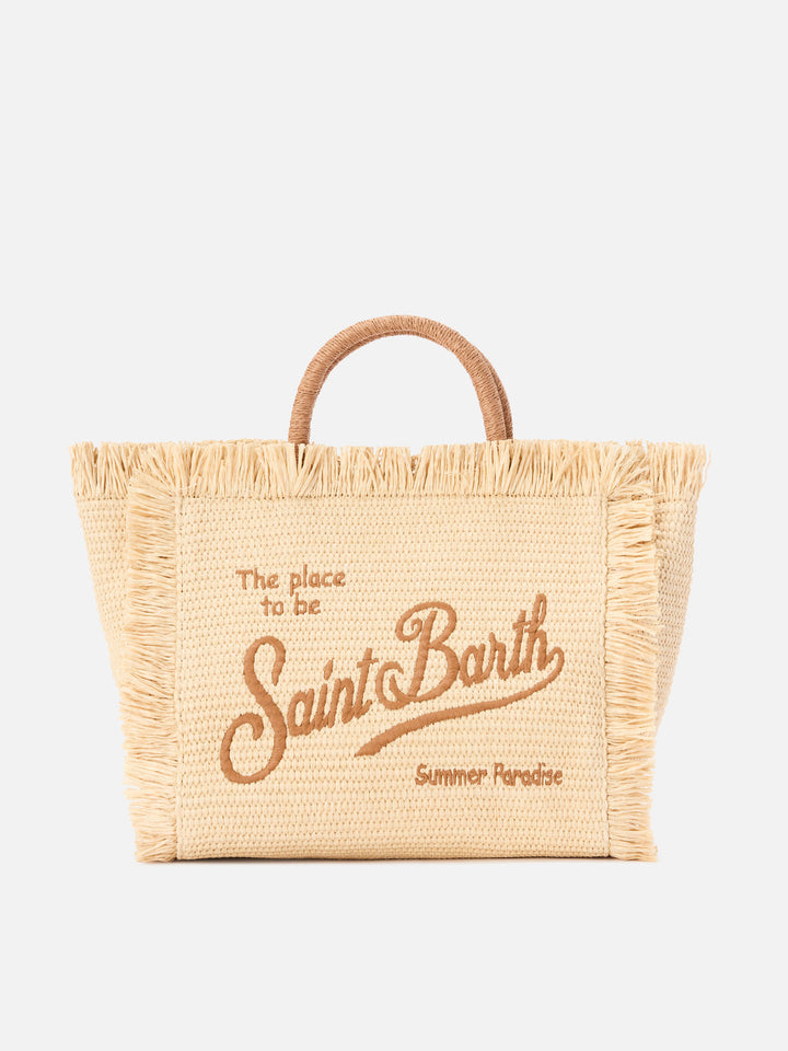 Borsa Colette effetto paglia con logo ricamato