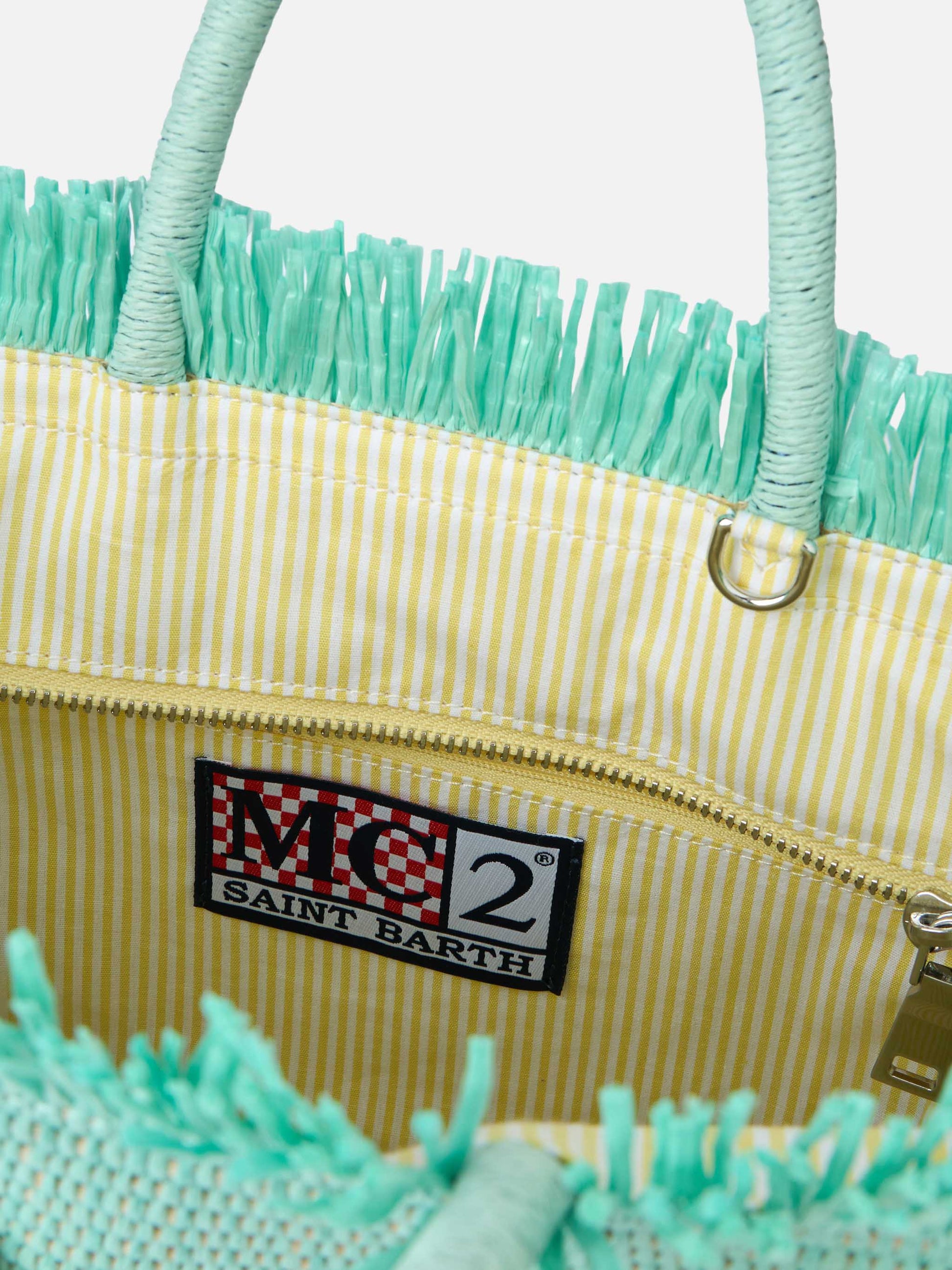 Water green Colette Straw handbag with flower wood beads embellishment - MC2 Saint Barth