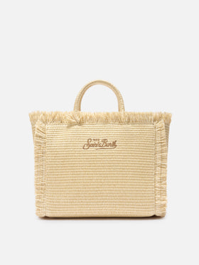 Colette bag in straw effect fabric with applied rhinestones