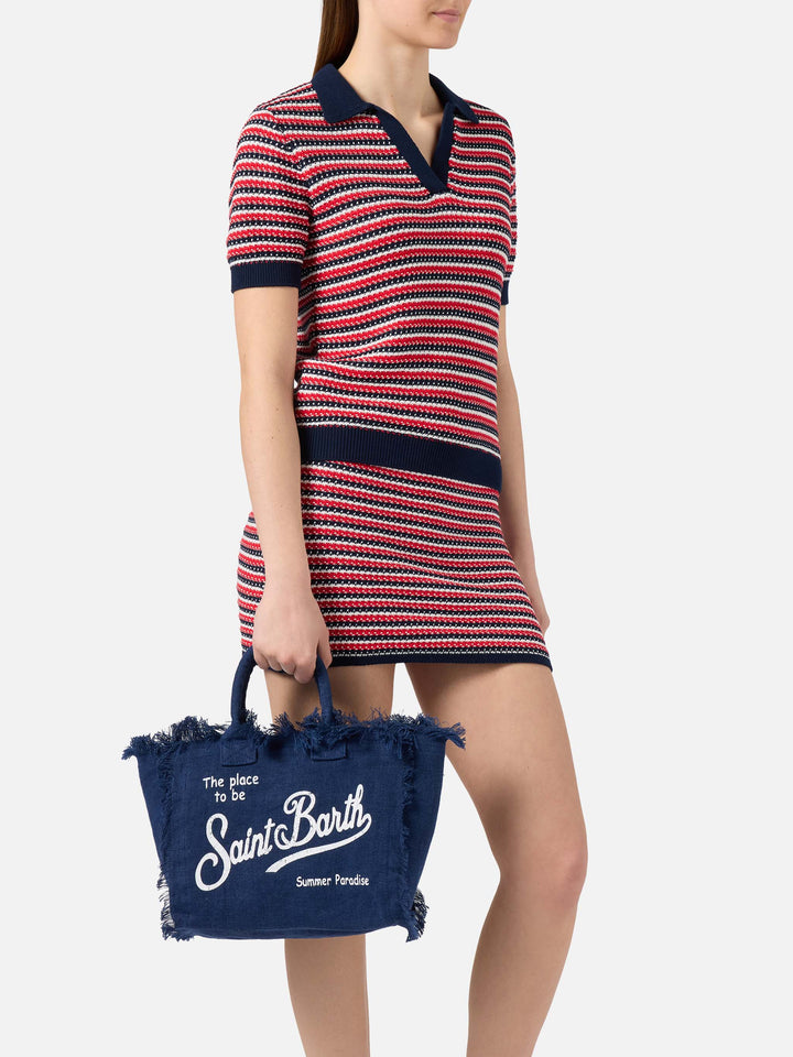 Blue solid color linen Colette bag