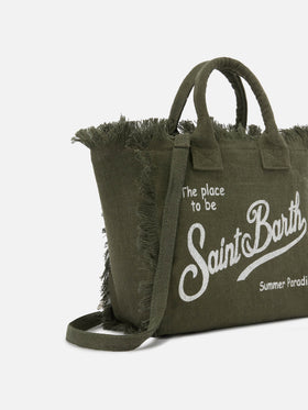 Military green solid color linen Colette bag