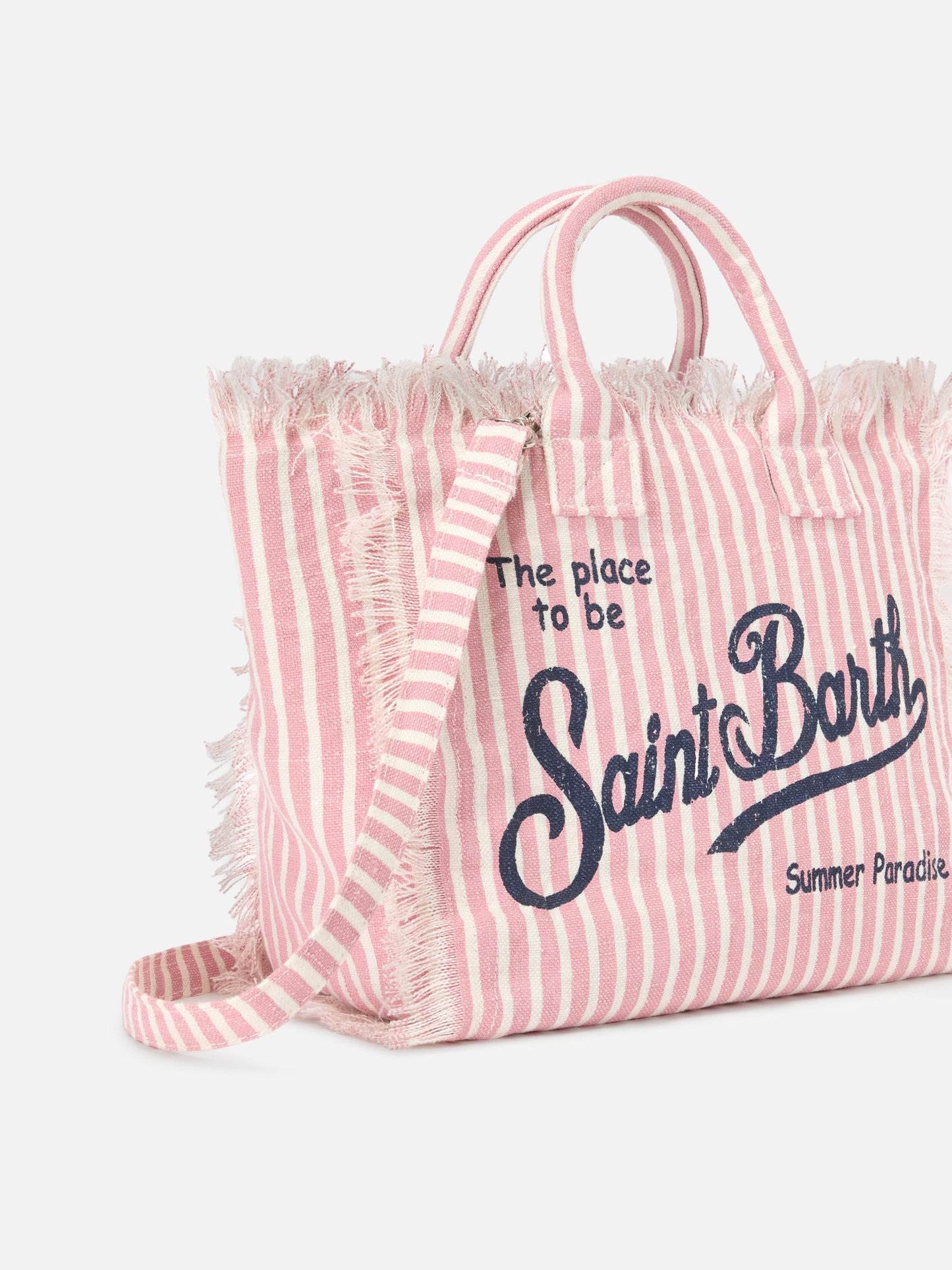Colette linen striped bag in pink and white