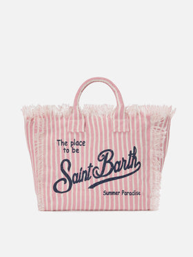 Borsa Colette in lino a righe rosa e bianche