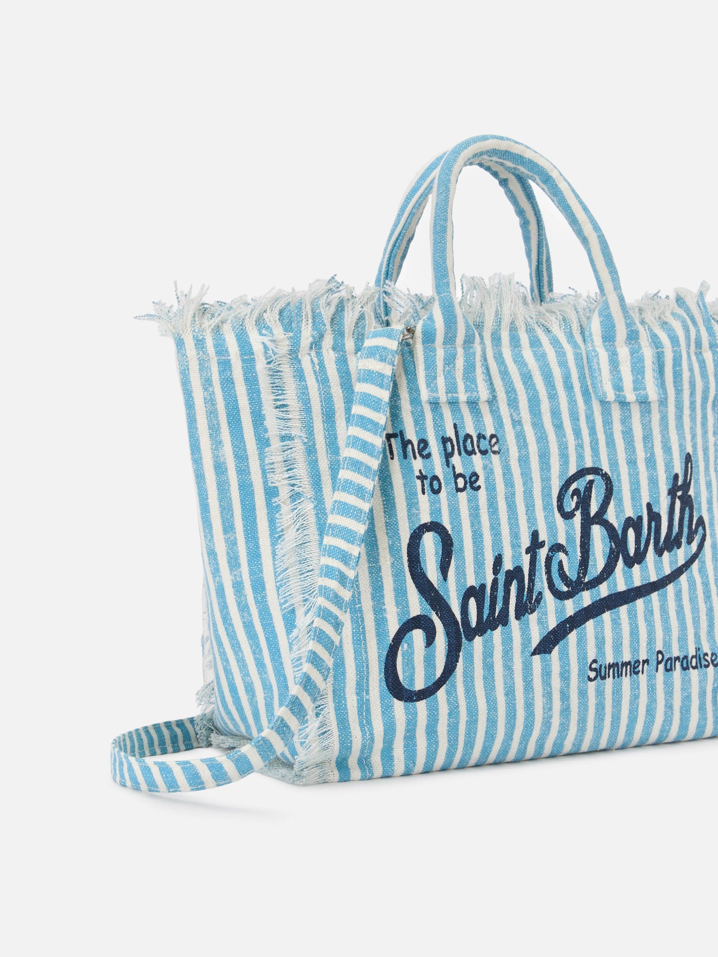Colette linen striped bag in light blue and white