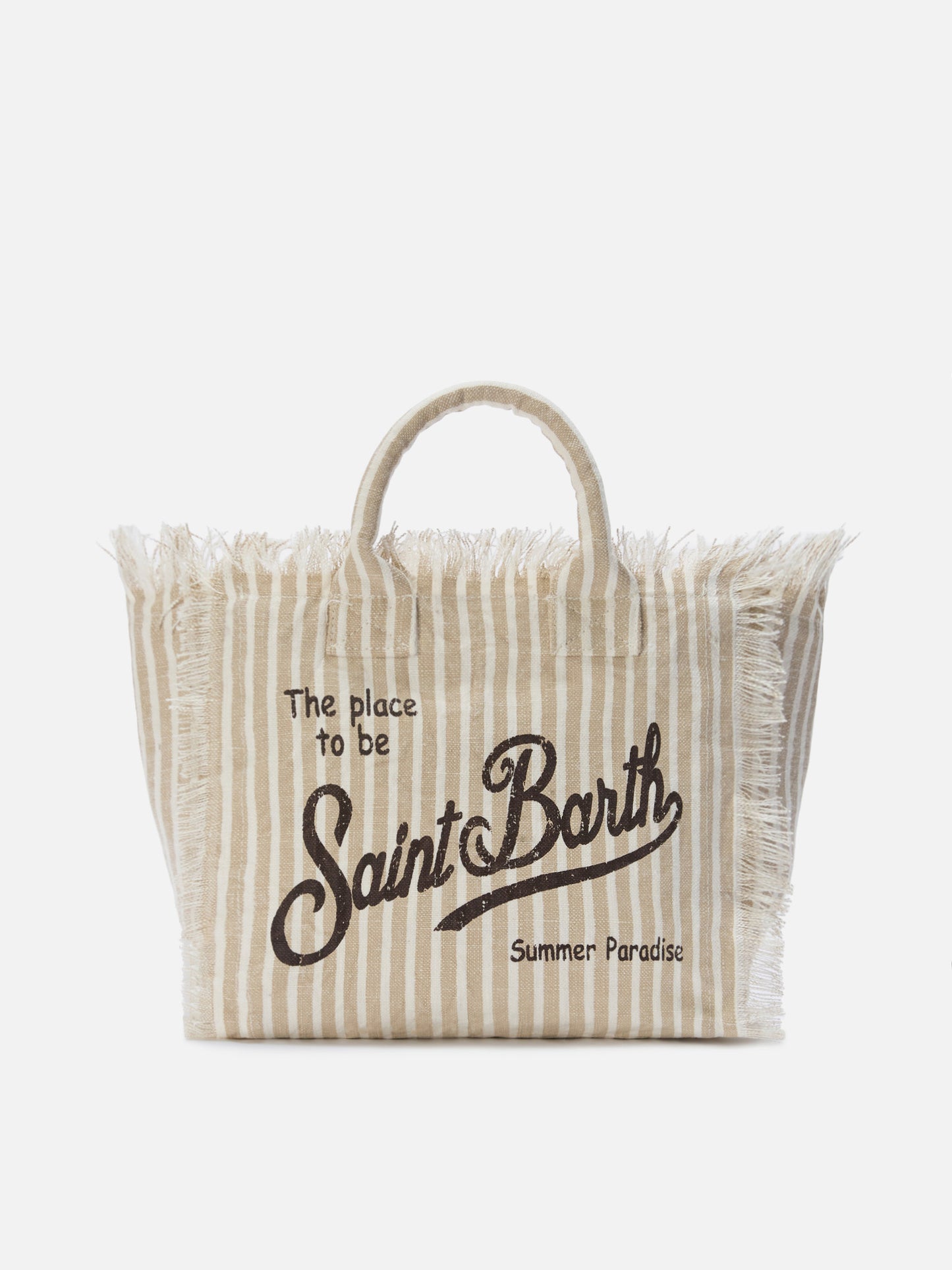 Colette linen striped bag in beige and white