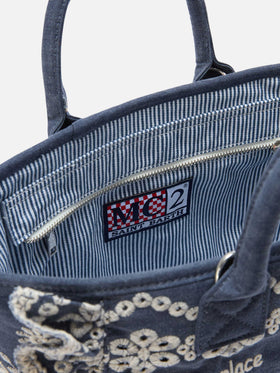 Colette Volant Tasche aus Dark-Wash-Denim mit dekorativer Stickerei 