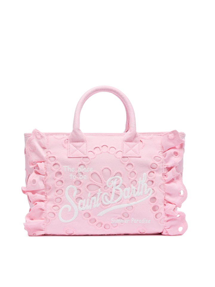 Colette pink handbag in Sangallo cotton lace with flounce - MC2 Saint Barth