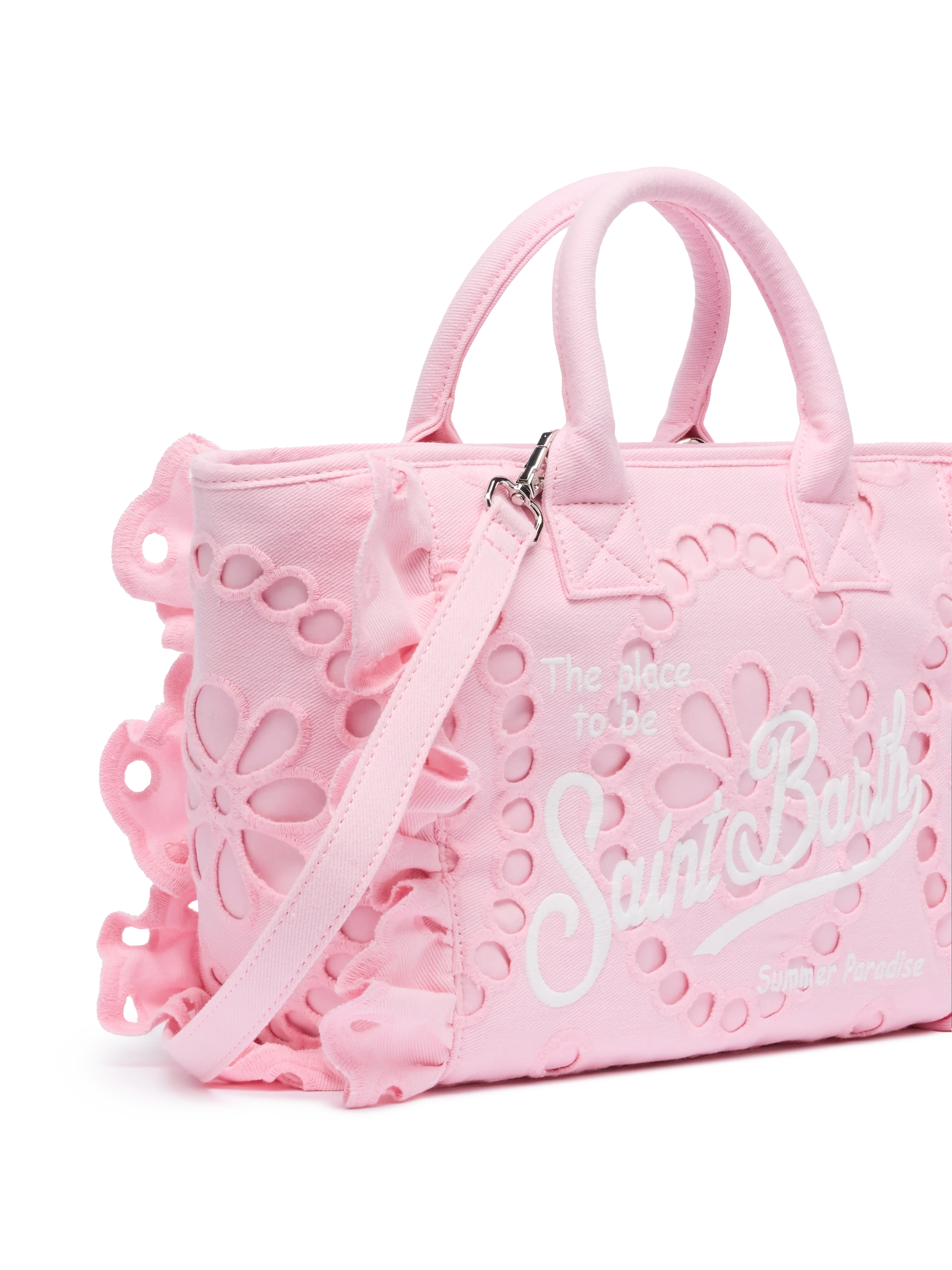 Colette pink handbag in Sangallo cotton lace with flounce - MC2 Saint Barth