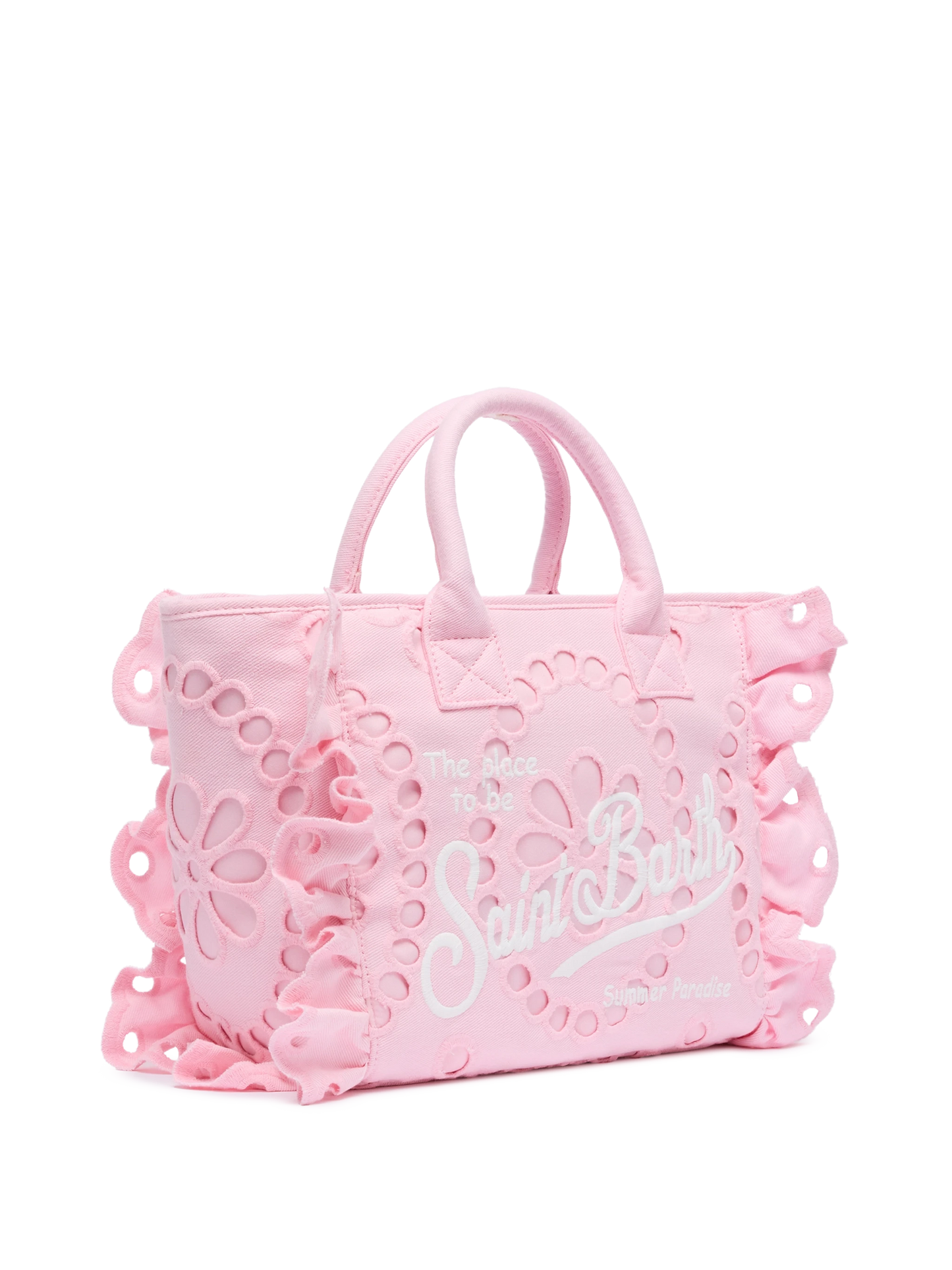 Colette pink handbag in Sangallo cotton lace with flounce - MC2 Saint Barth