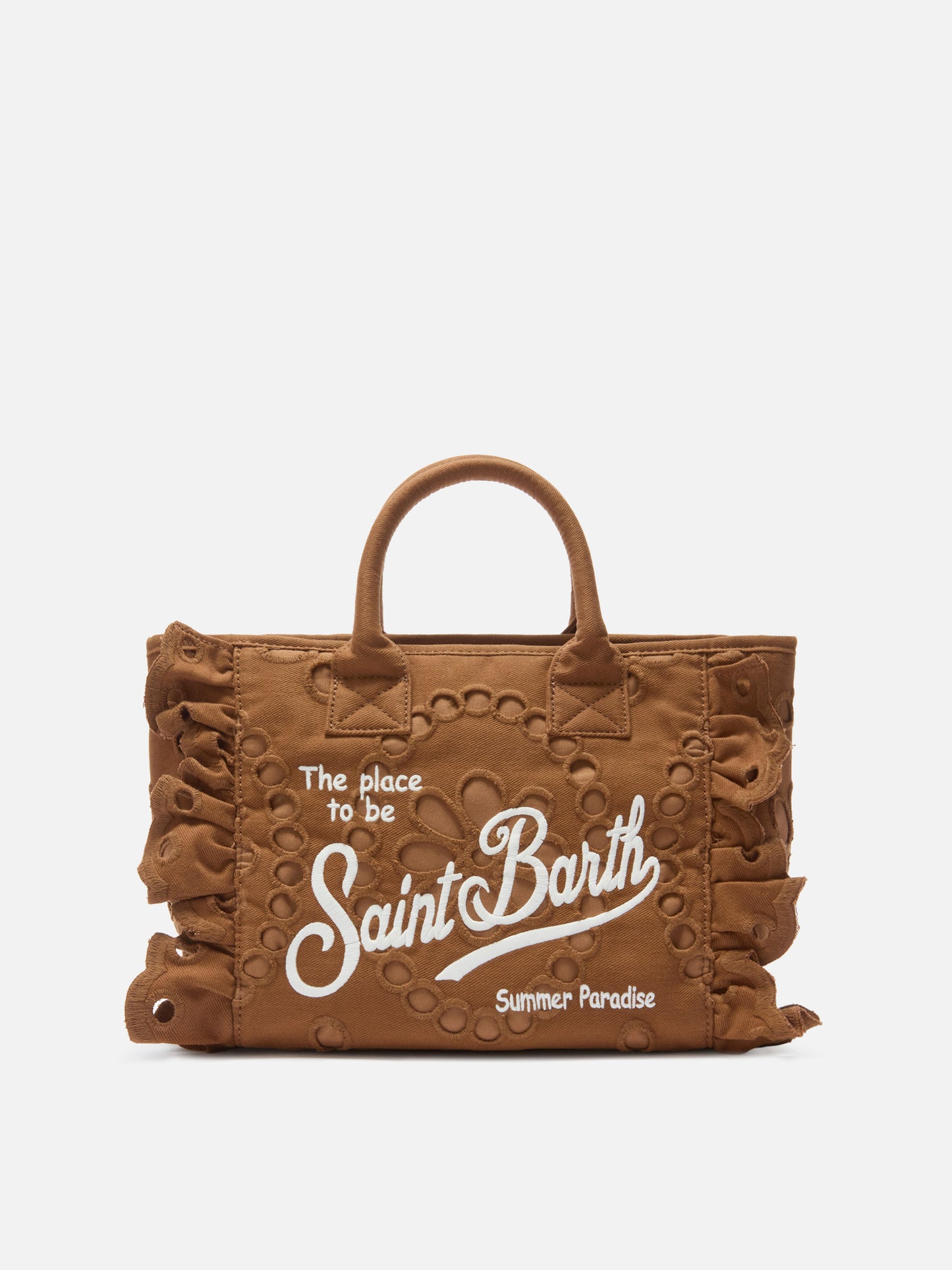 Sac Colette Volant en coton broderie anglaise marron 