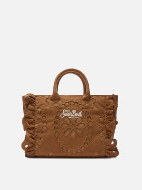 Sac Colette Volant en coton broderie anglaise marron 