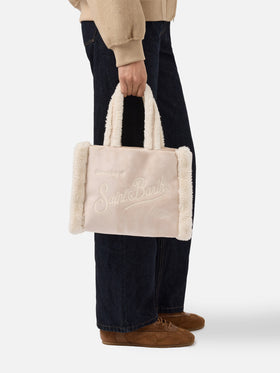 Colette Shearling Handbag in faux suede ice with shearling details