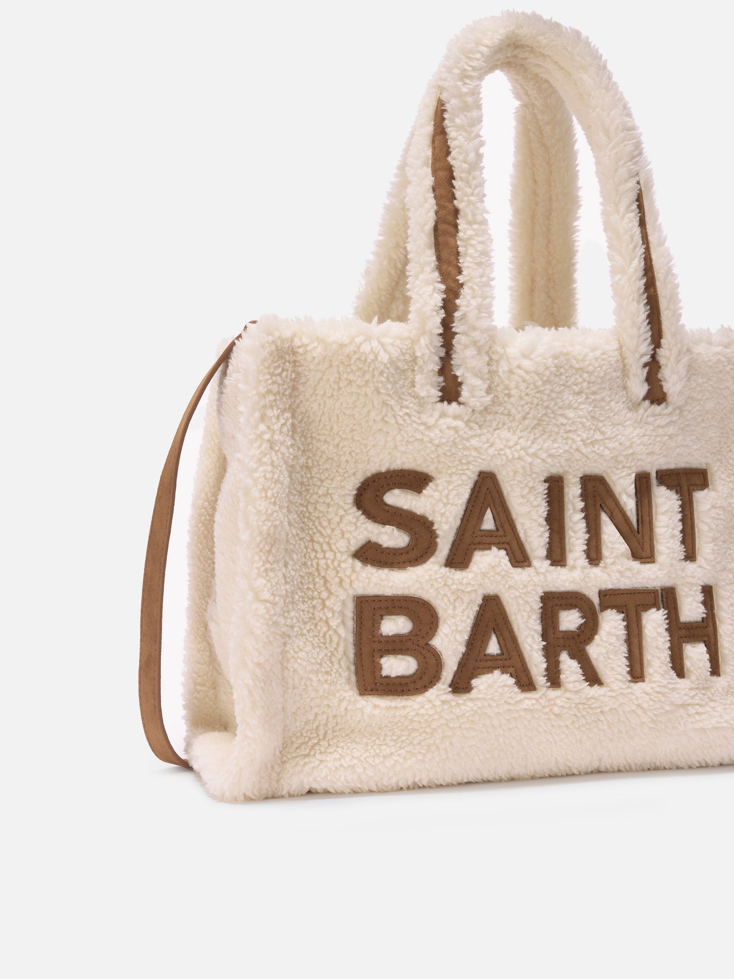 Borsa a mano Colette Teddy in sherpa bianco con maxi logo