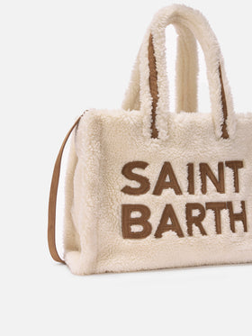 Borsa a mano Colette Teddy in sherpa bianco con maxi logo