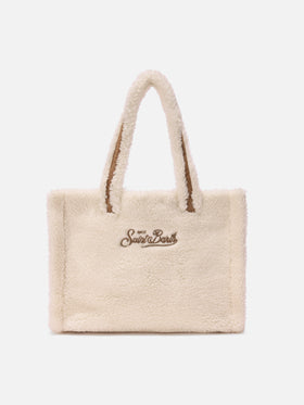 Borsa a mano Colette Teddy in sherpa bianco con maxi logo