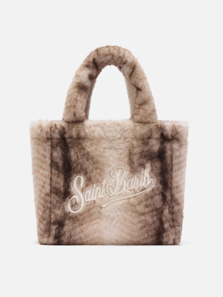 Borsa Colette grigia effetto pelliccia con ricamo logo