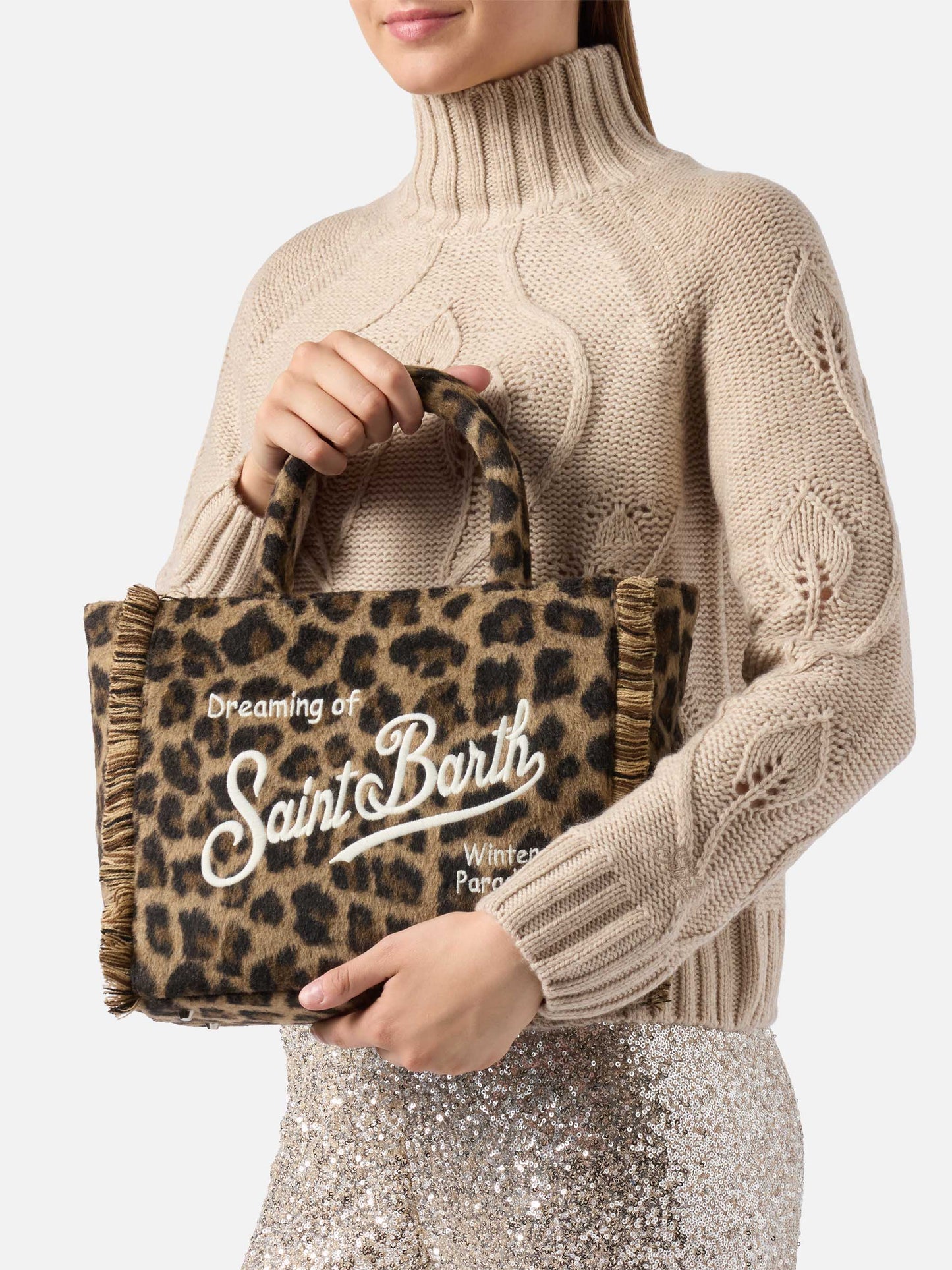 Borsa a mano Colette Felt in misto lana leopardata