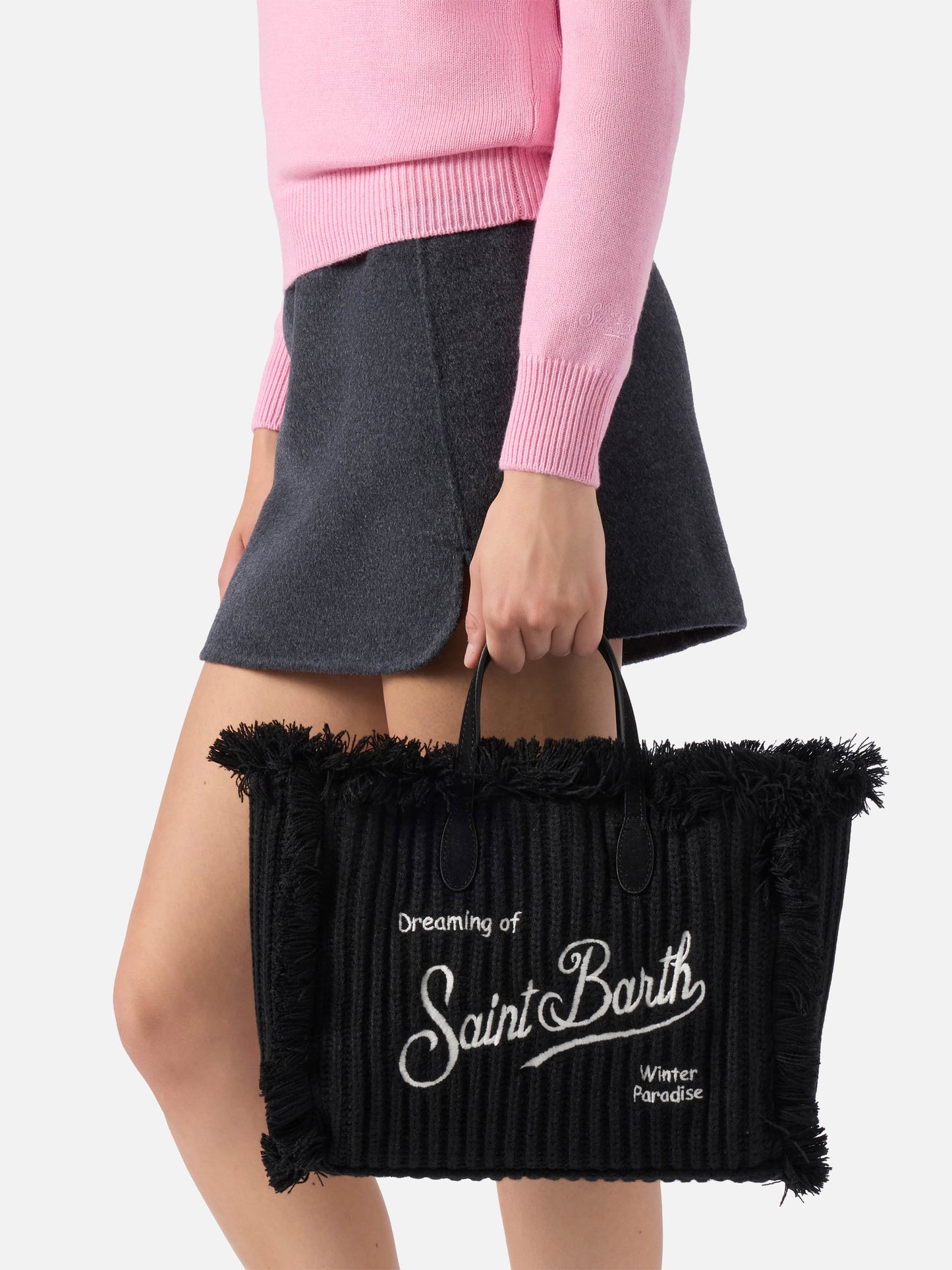 Borsa a mano Colette Wool Rib a trecce effetto lana in nero