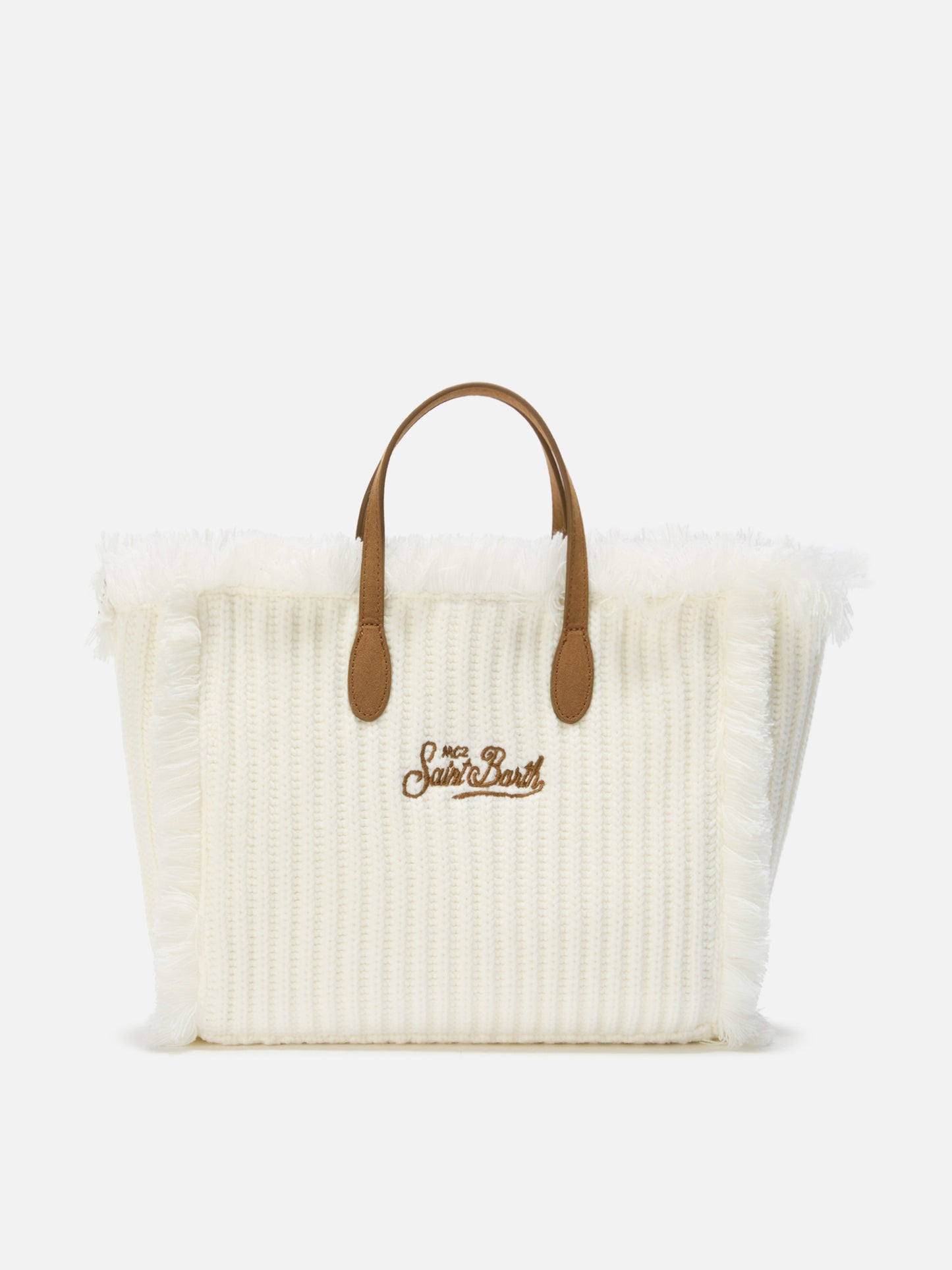 Borsa a mano Colette Wool Rib effetto lana bianca a trecce