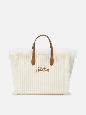 Borsa a mano Colette Wool Rib effetto lana bianca a trecce