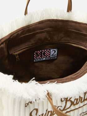 Borsa a mano Colette Wool Rib effetto lana bianca a trecce