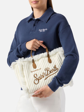 Borsa a mano Colette Wool Rib effetto lana bianca a trecce