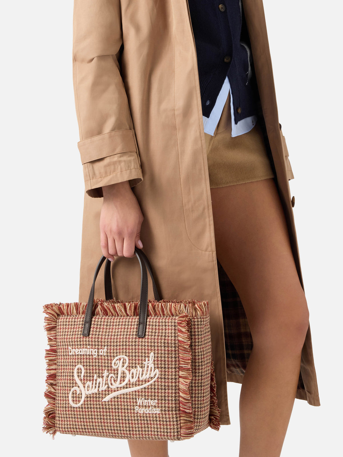 Borsa Colette beige in lana con motivo pied de poule
