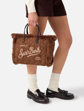 Bolso marrón Colette con diseño de punto trenzado y bordado en lurex 