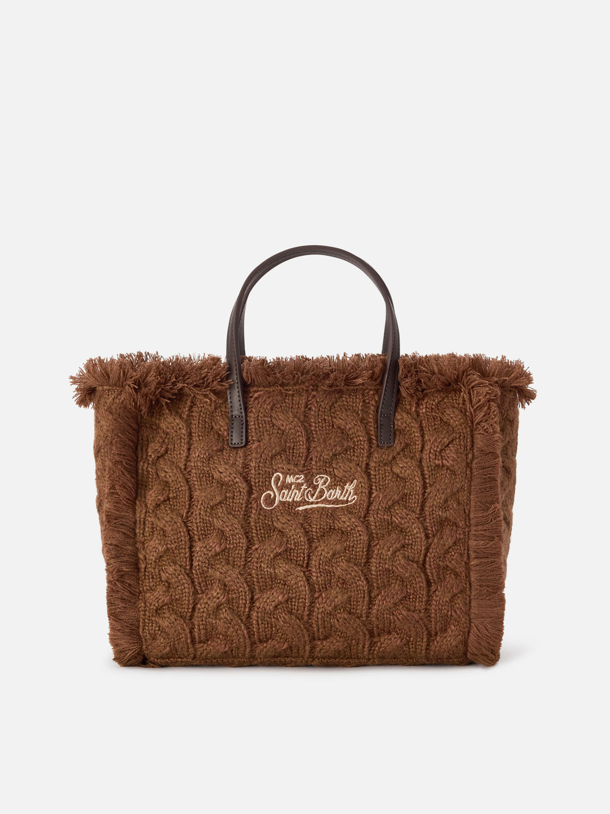 Bolso marrón Colette con diseño de punto trenzado y bordado en lurex 