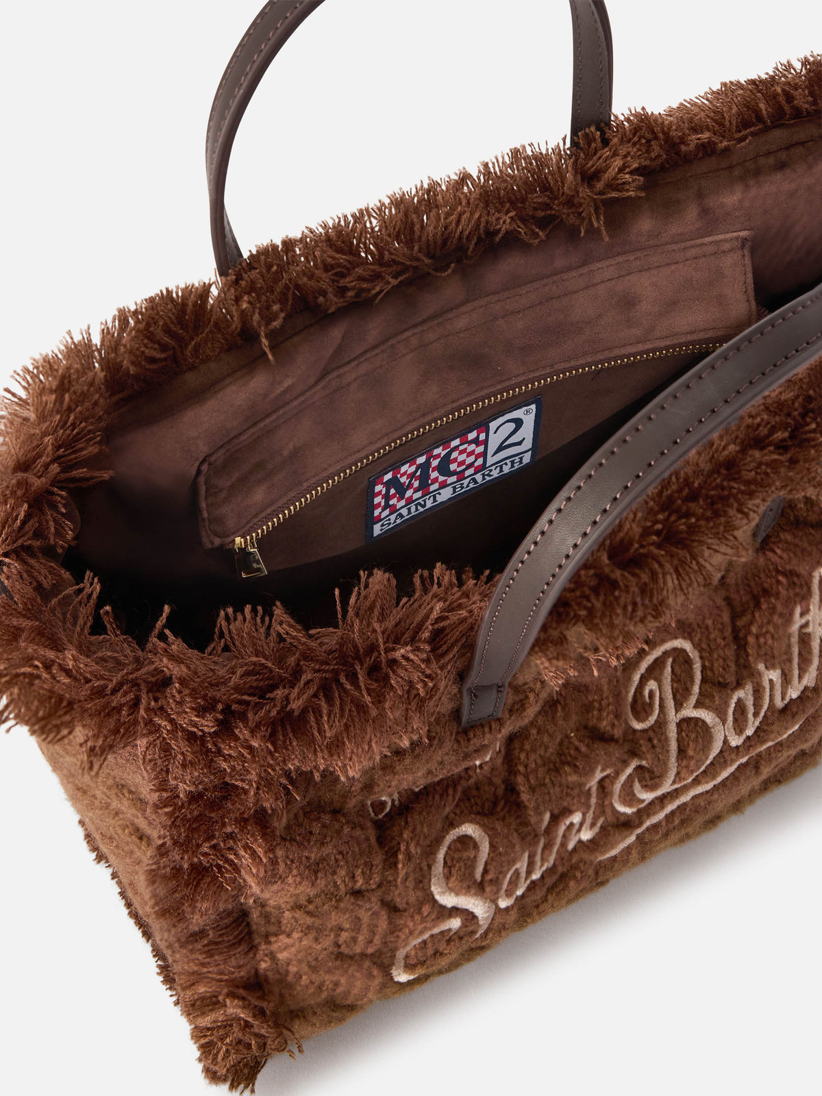 Bolso marrón Colette con diseño de punto trenzado y bordado en lurex 