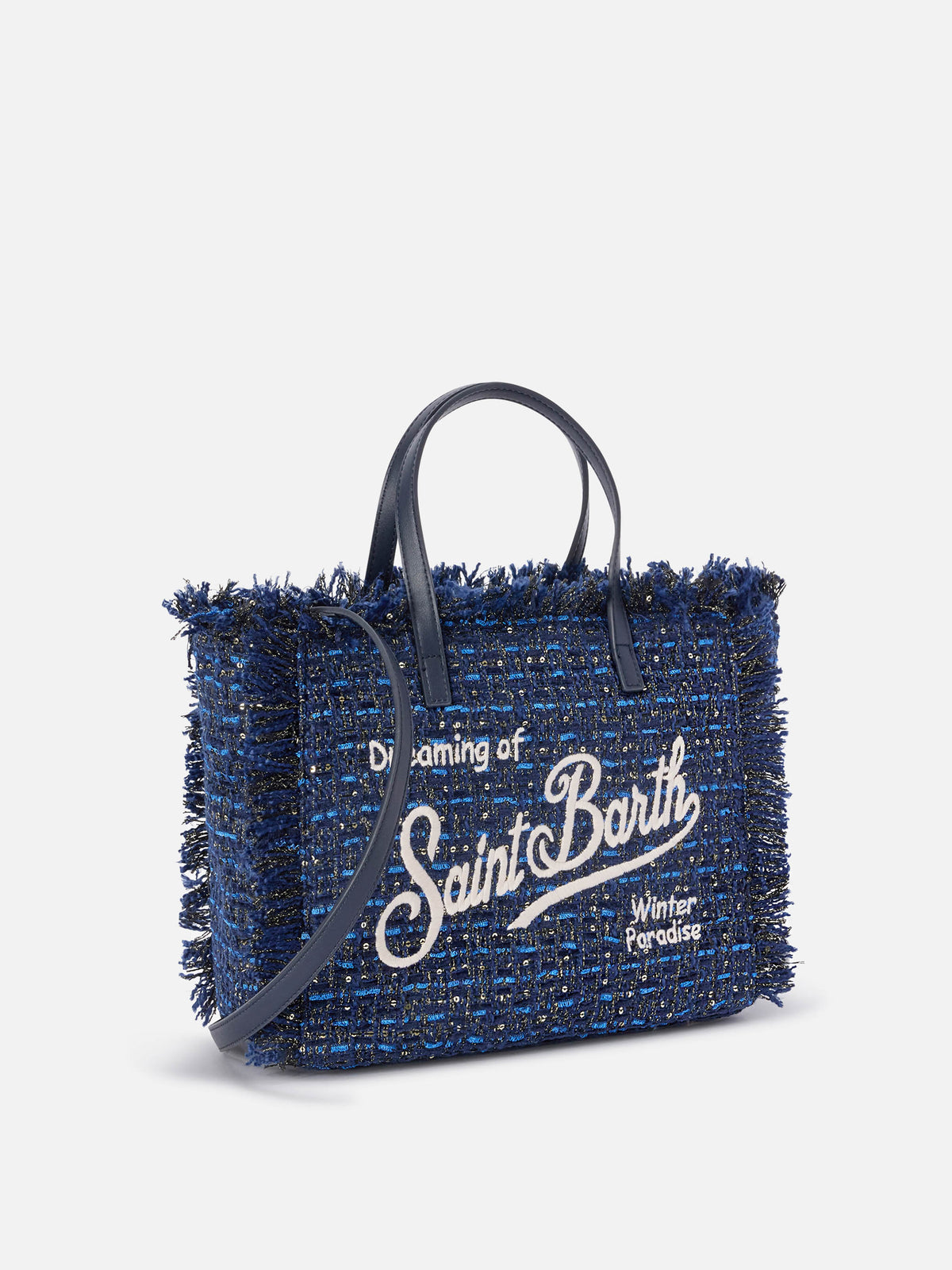 Navy blue Colette bag with lurex threads and logo embroidery