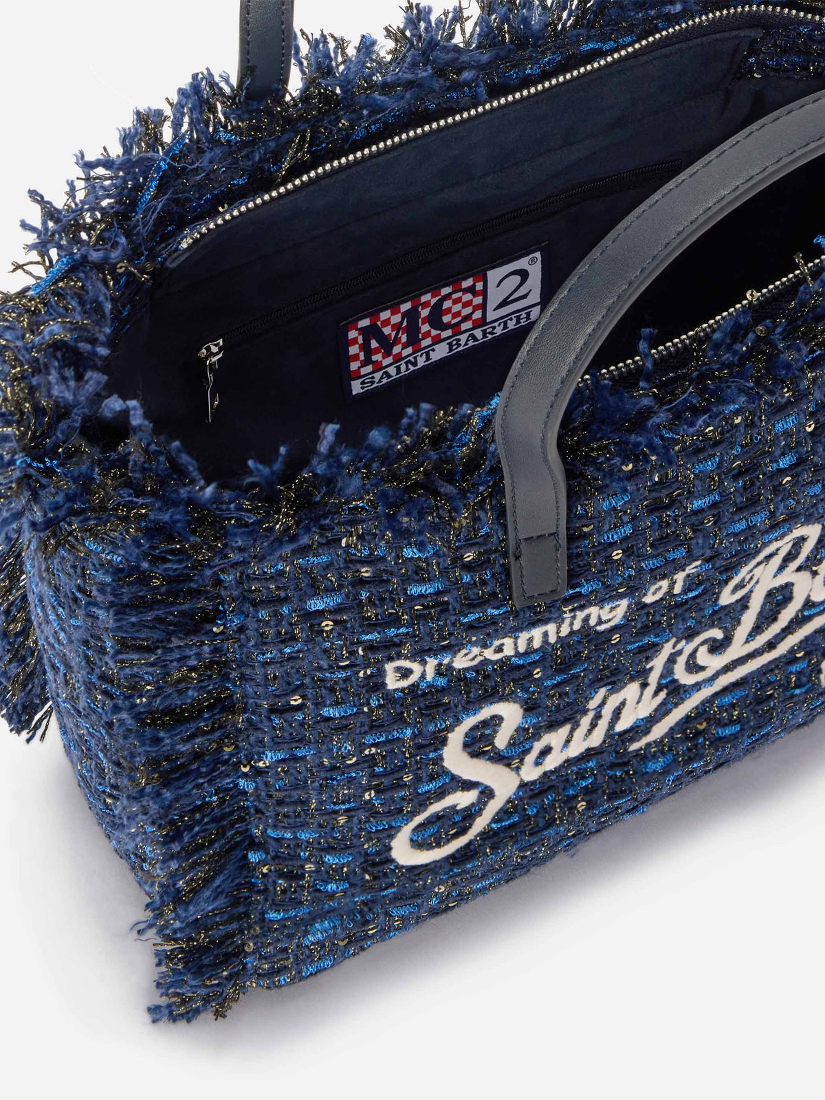 Navy blue Colette bag with lurex threads and logo embroidery