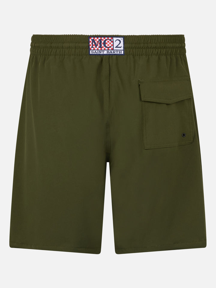 Military green long stretch Comfort Surf swim shorts - MC2 Saint Barth