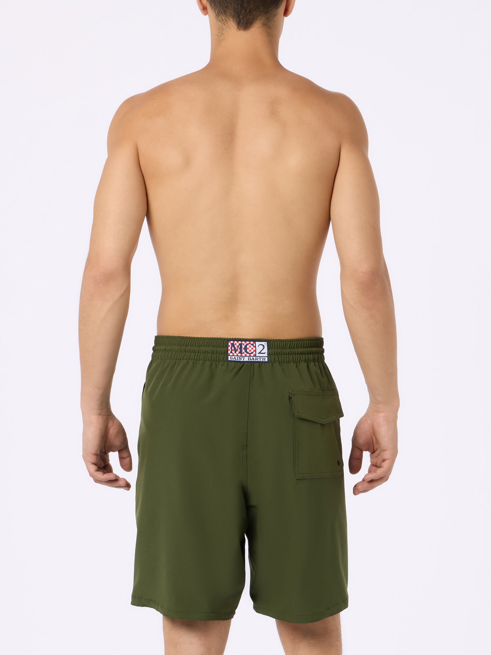Military green long stretch Comfort Surf swim shorts - MC2 Saint Barth