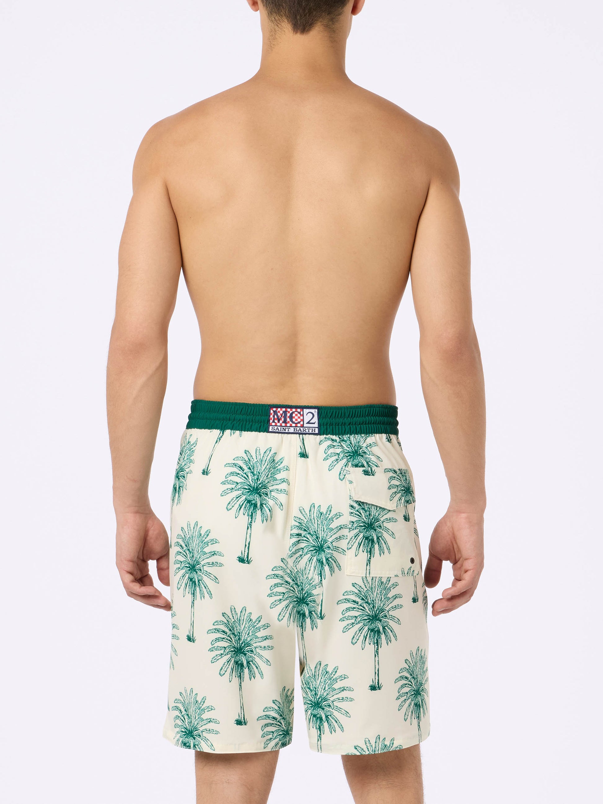 Long stretch Comfort Surf swim shorts with palm print - MC2 Saint Barth
