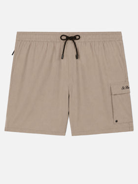 Beige klassische Stretch-Badeshorts Komfort Reise