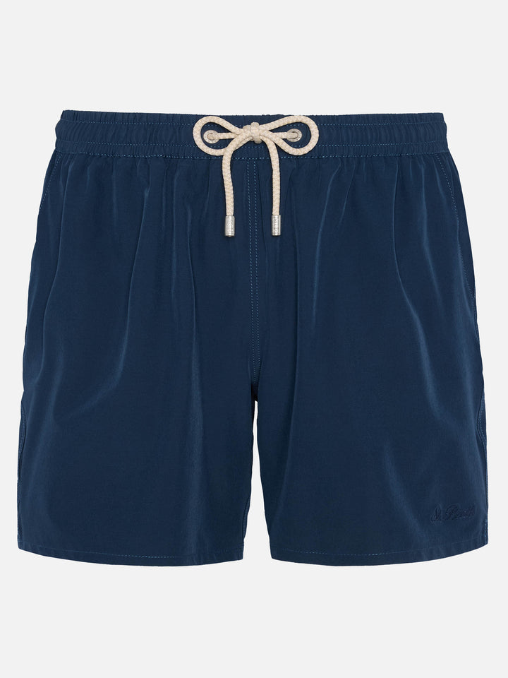 Marineblaue Comfort Badeshorts mit St. Barth Stickerei