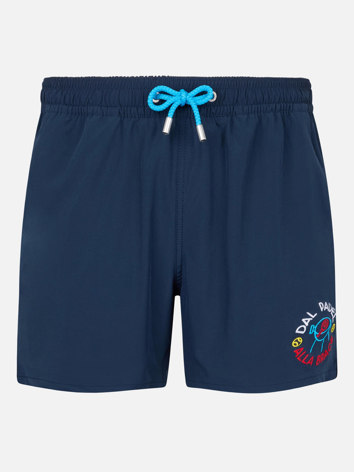 Comfort classic stretch swim shorts with Dal Padel alla Brace embroidery | INSULTI LUMINOSI SPECIAL EDITION