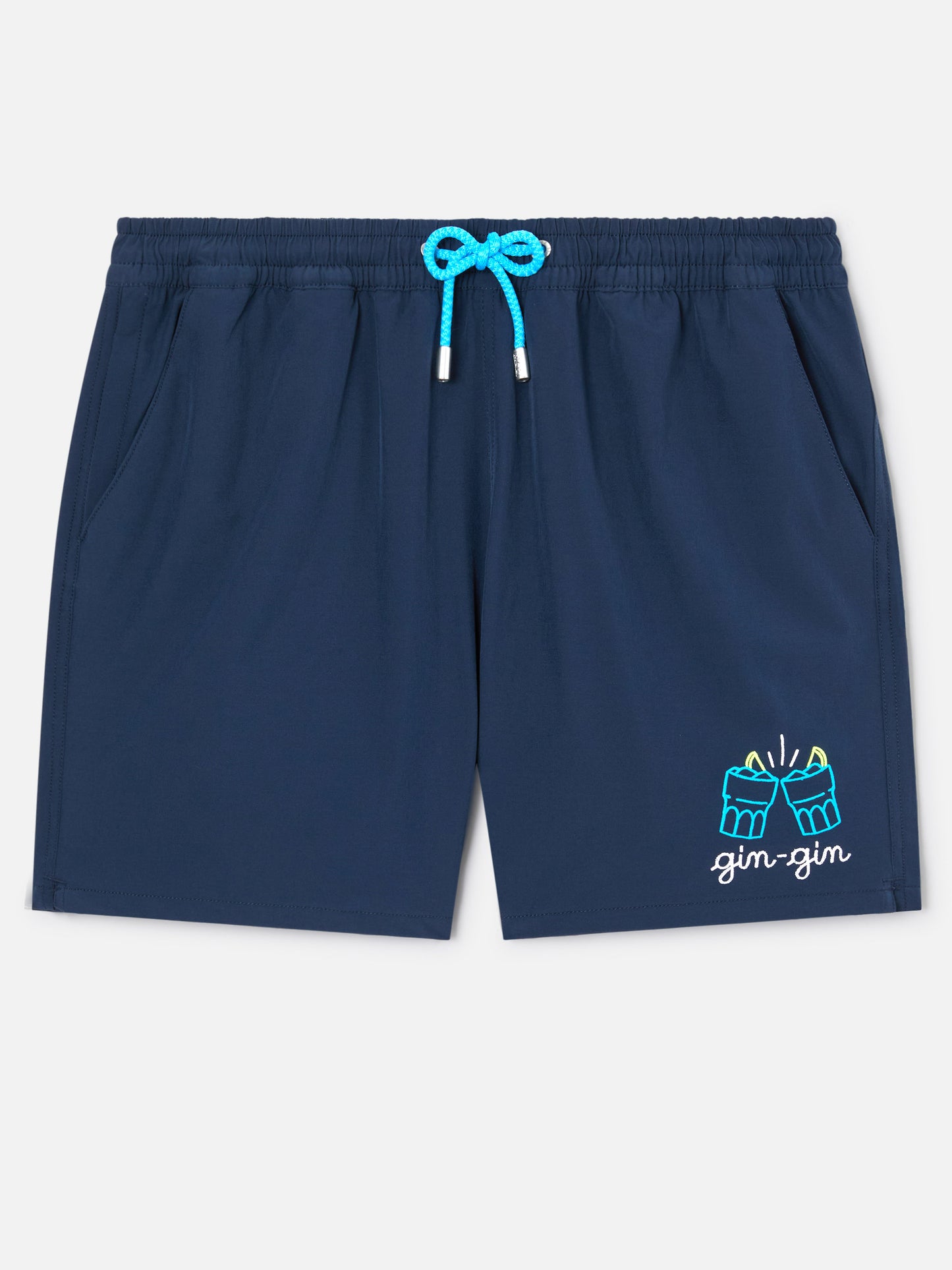 Bañador corto cómodo en azul con bordado Gin Gin 